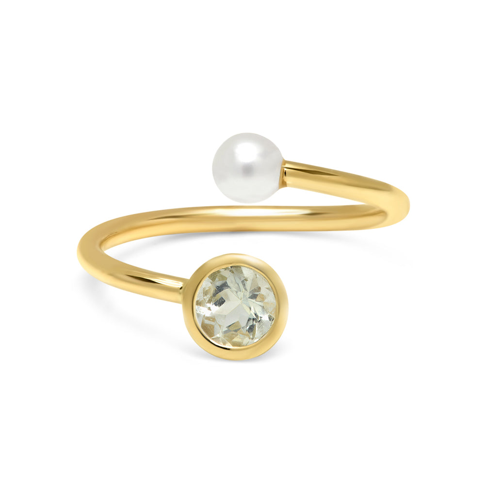 Pearl and Peridot Twist Cuff Ring