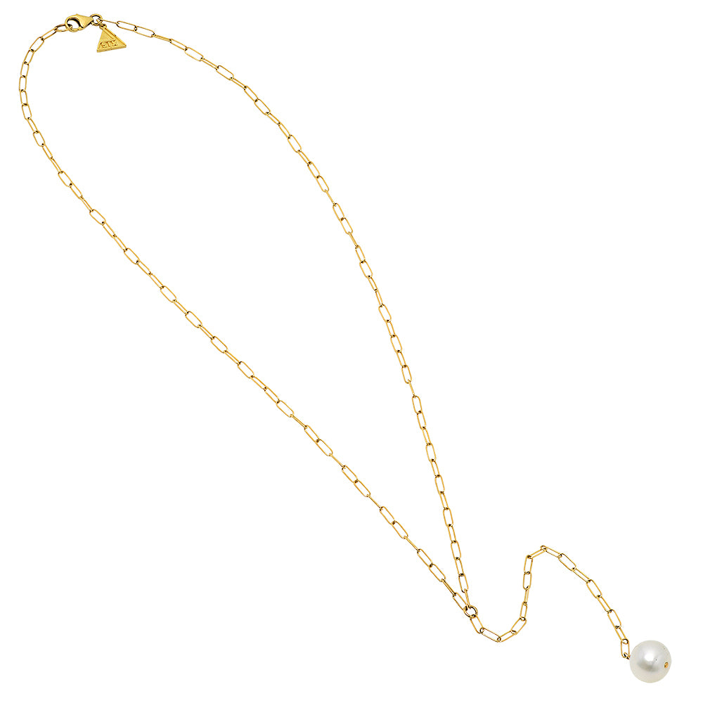 Rectangle Link Single Pearl Lariat