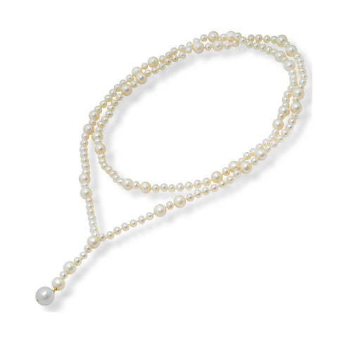 White Pearl and Gold Bead Necklace