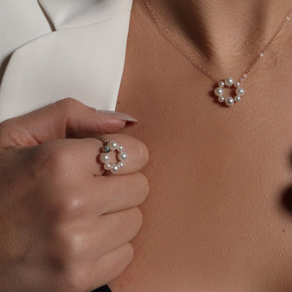 Pearl and Sapphire Flower Ring - VictoriaSix.com