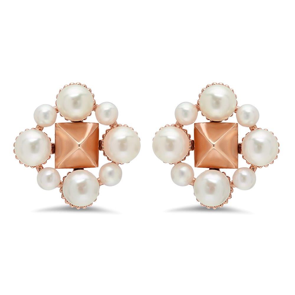 Pyramid and Pearl Flower Earrings