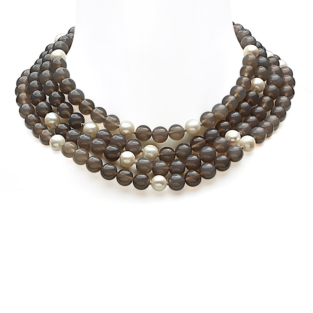 Grey Agate and Freshwater Pearl Necklace