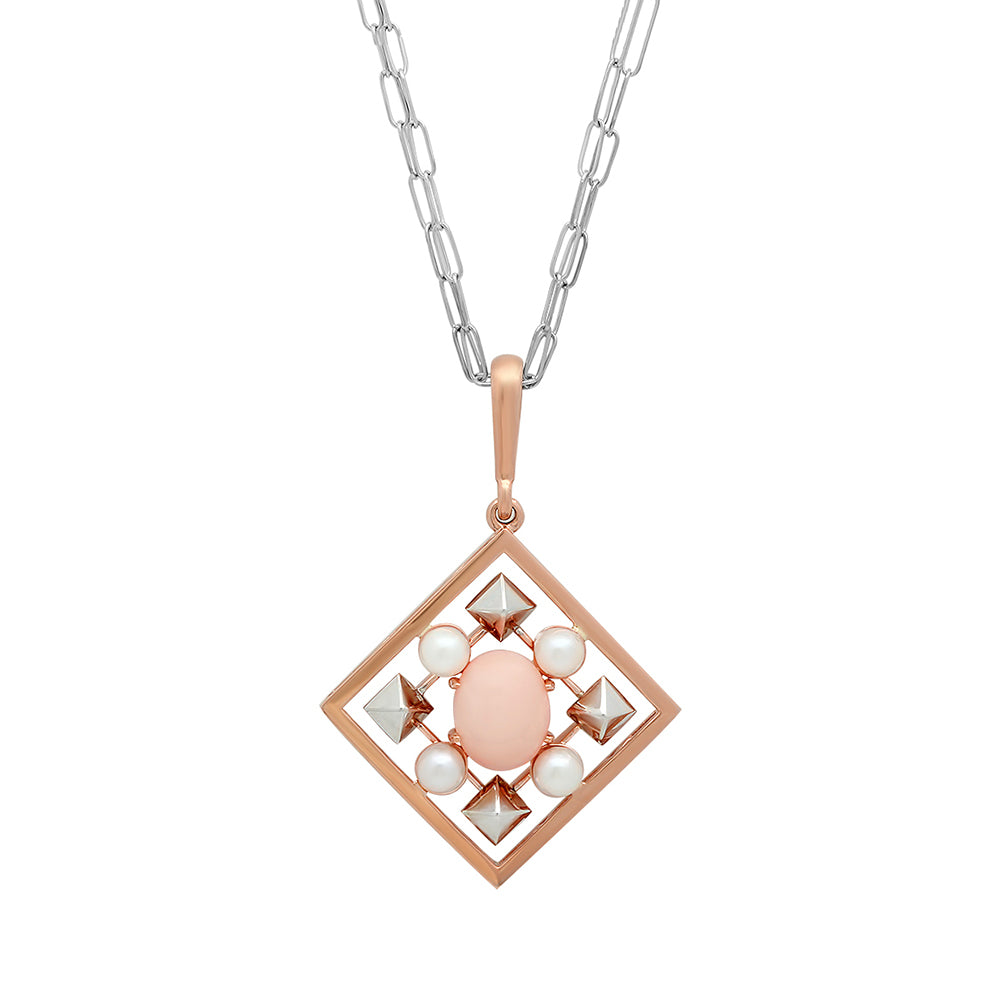 Pearl and Coral Art Deco Pendant Necklace