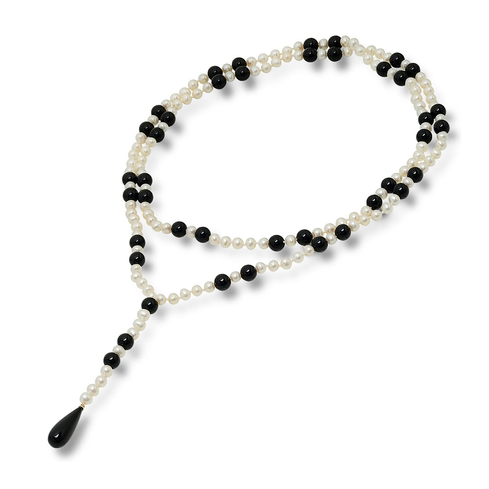 Pearl and Black Onyx Drop Necklace