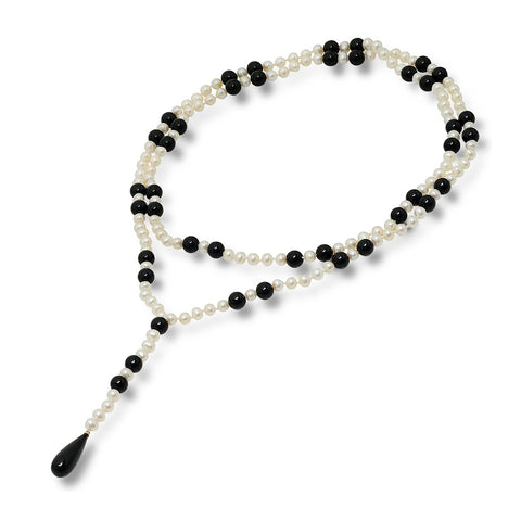 Pearl, Black Onyx and Agate Necklace
