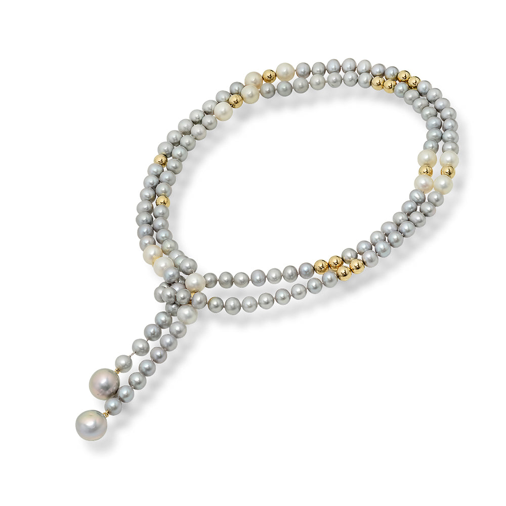 Grey Pearl and Gold Bead Necklace