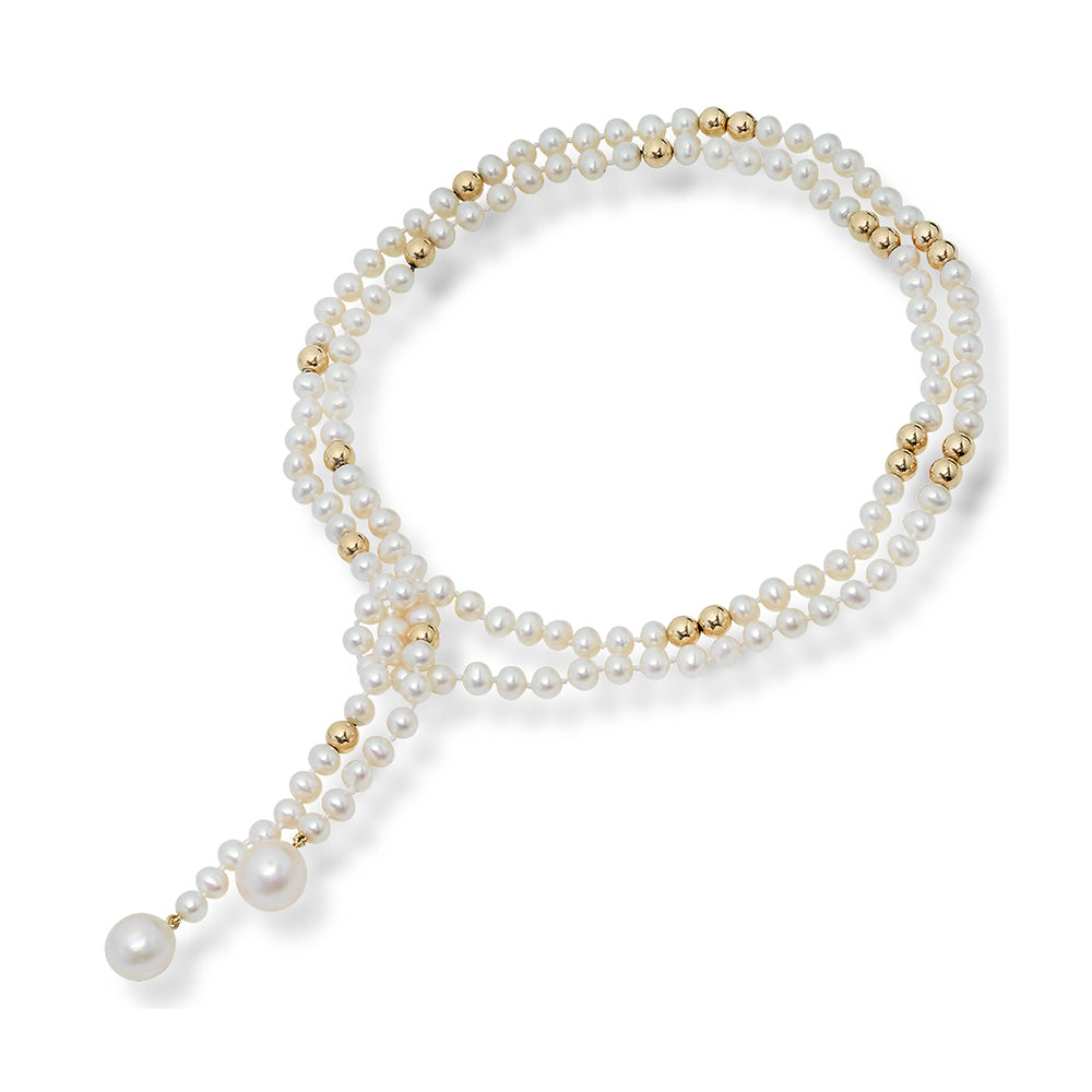 White Pearl and Gold Bead Necklace