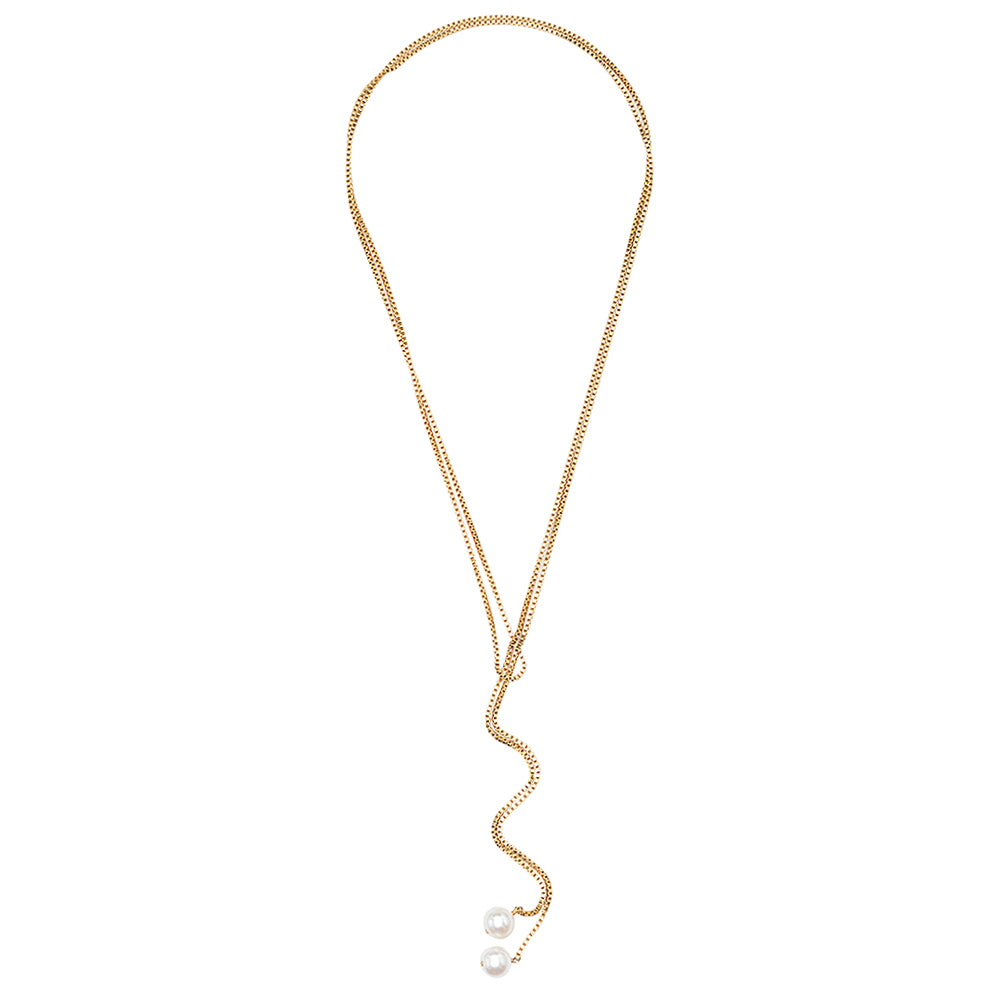 Retro Boxchain Pearl Lariat Necklace
