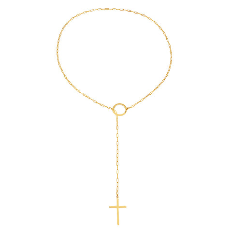 Rectangle Link Single Pearl Lariat