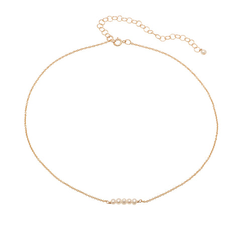 Small Rectangle Link Lariat Pearl Necklace