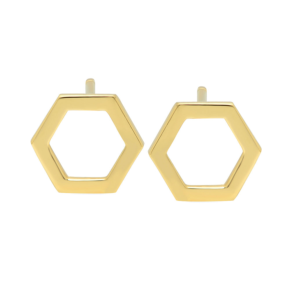 Gold Hexagon Stud Earrings