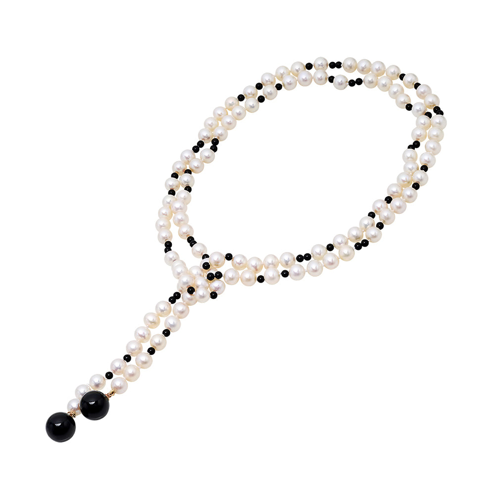Pearl, Black Onyx and Agate Necklace