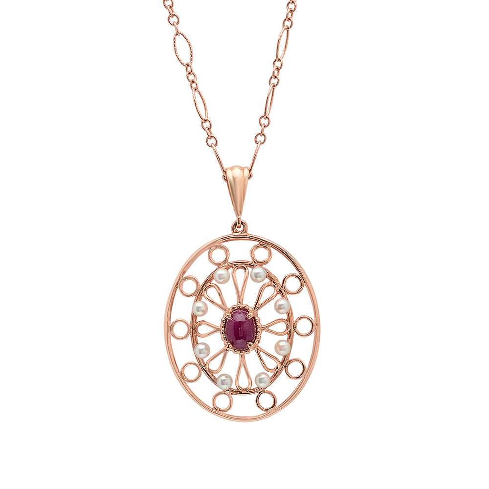 Ruby and Pearl Art Deco Necklace