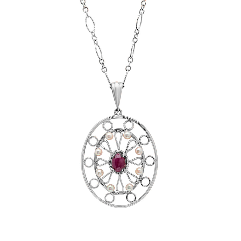 Ruby and Pearl Art Deco Necklace - VictoriaSix.com