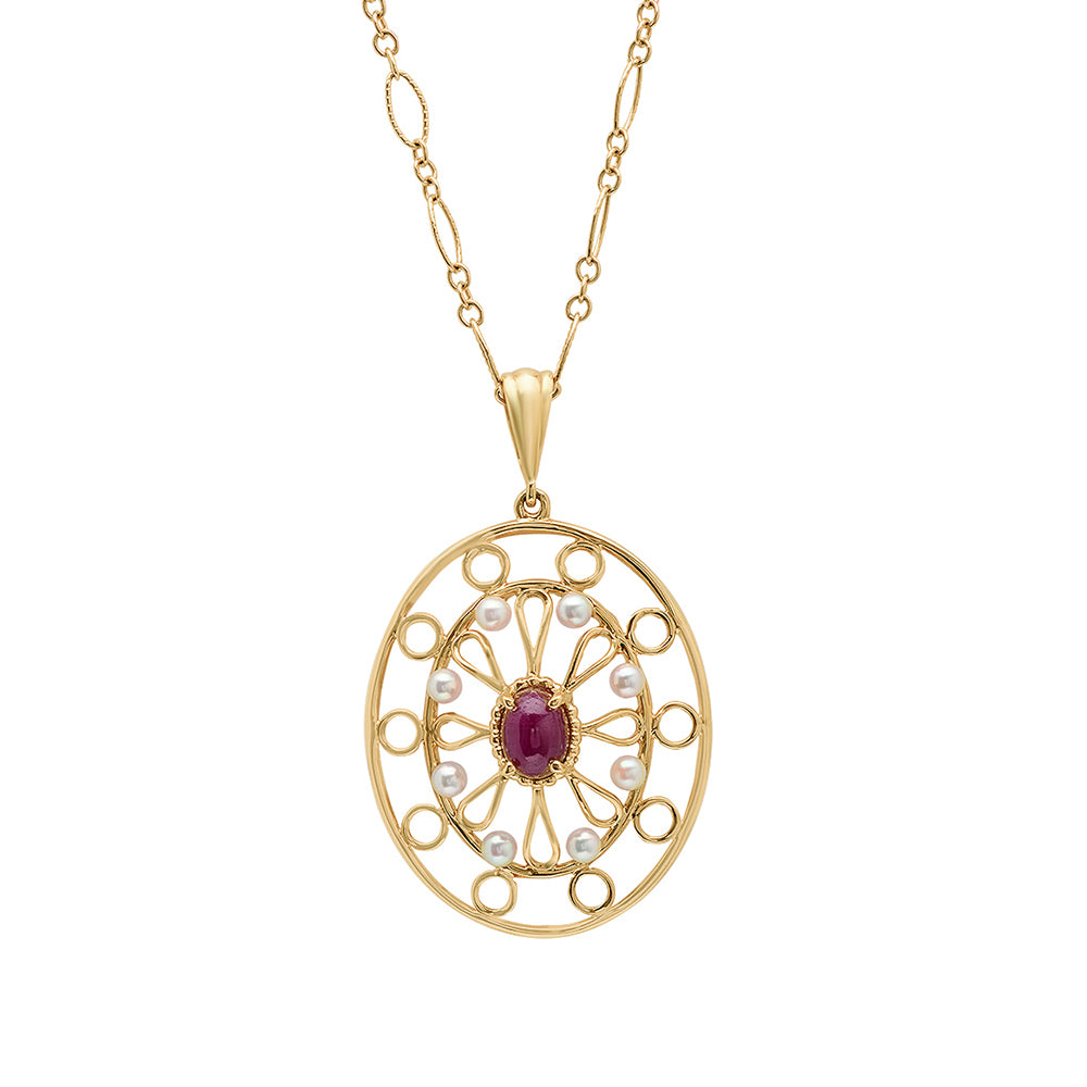 Ruby and Pearl Art Deco Necklace - VictoriaSix.com