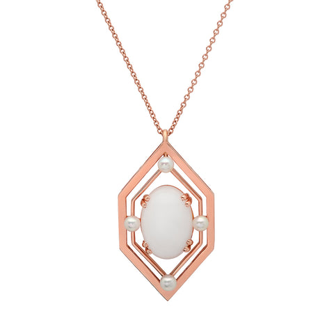 Pearl and Coral Art Deco Pendant Necklace