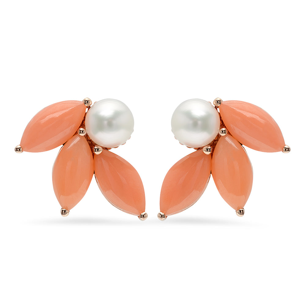 Pearl and Coral Flower Earrings