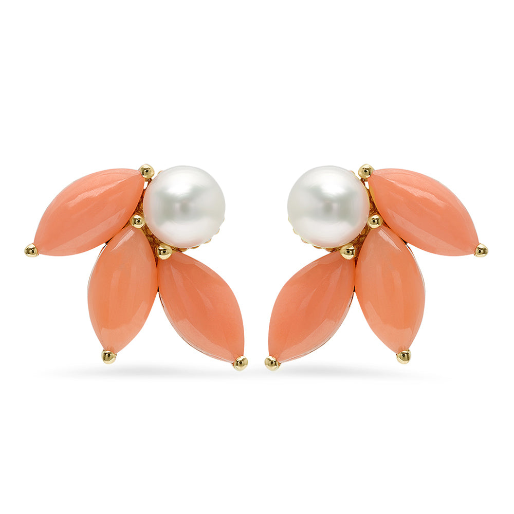 Pearl and Coral Flower Earrings - VictoriaSix.com