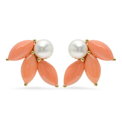 Pearl and Coral Flower Earrings - VictoriaSix.com