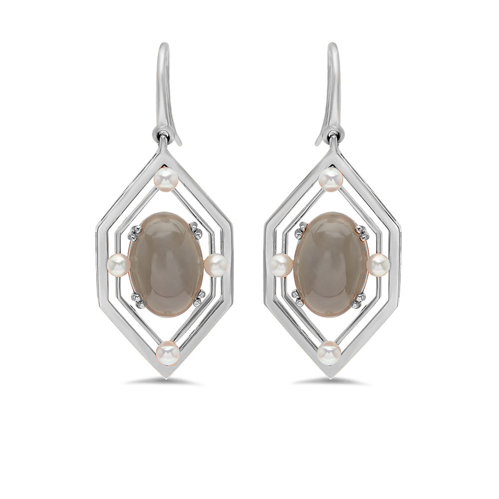 Pearl and Moonstone Art Deco Earrings - VictoriaSix.com