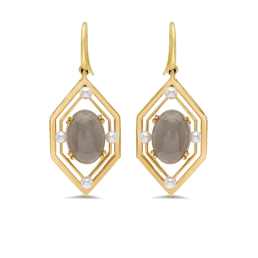 Pearl and Moonstone Art Deco Earrings - VictoriaSix.com