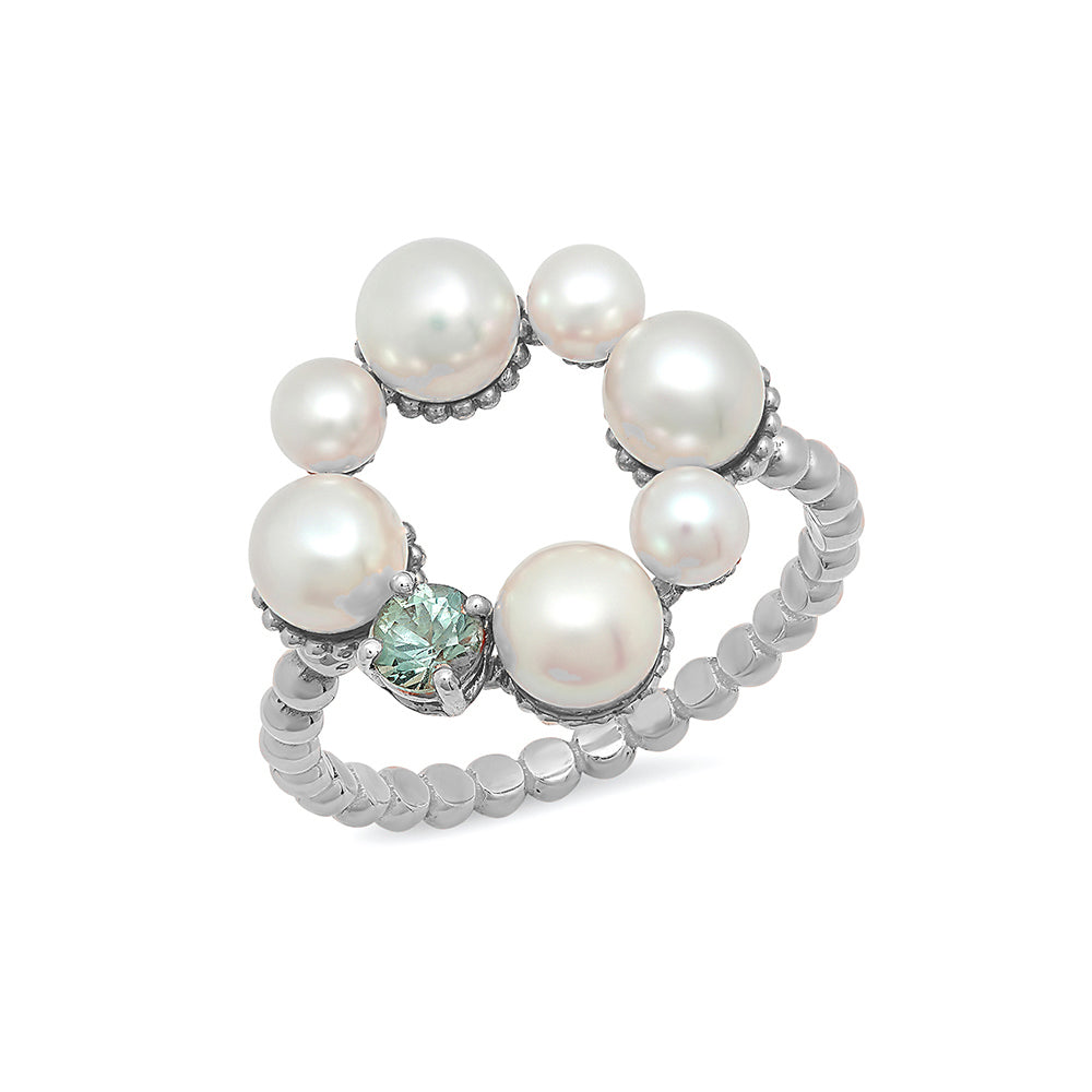 Pearl and Sapphire Flower Ring - VictoriaSix.com