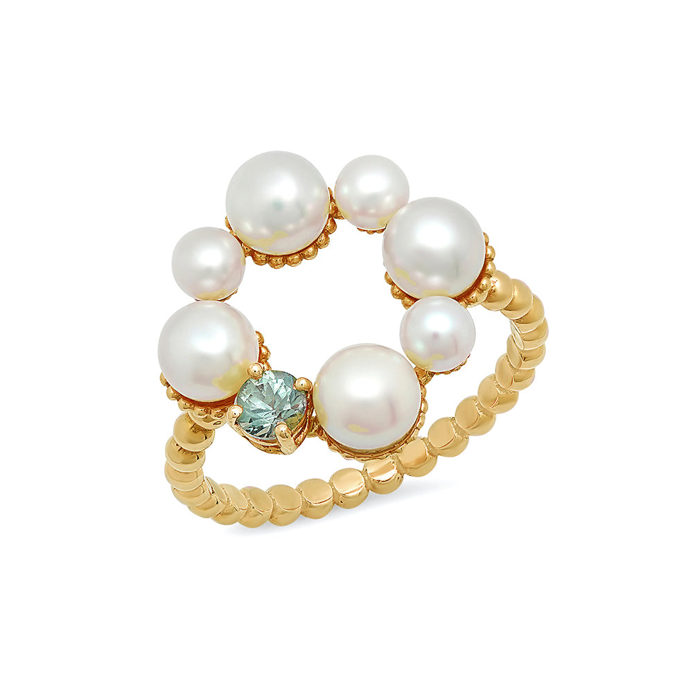 Pearl and Sapphire Flower Ring - VictoriaSix.com
