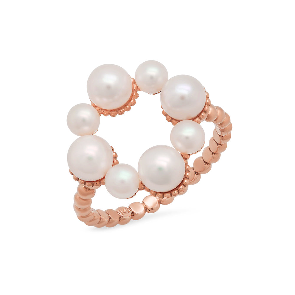Pearl and Gold Flower Ring