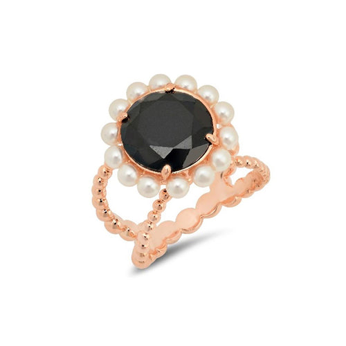 Black CZ and Pearl Cocktail Ring - VictoriaSix.com