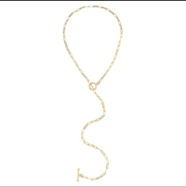 Small rectangular link lariat necklace