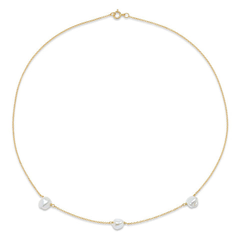 Small Rectangle Link Lariat Pearl Necklace