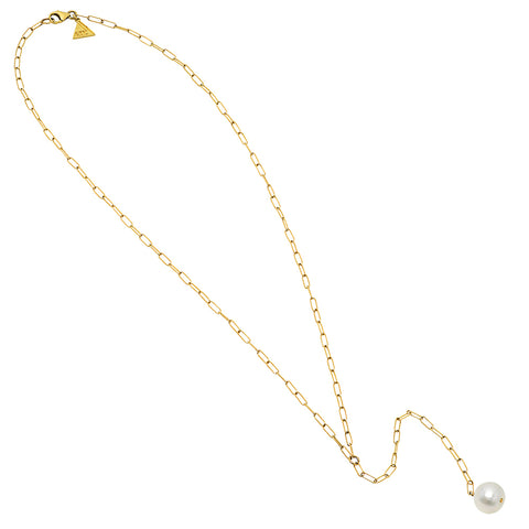 Feather and Pearl Lariat Necklace