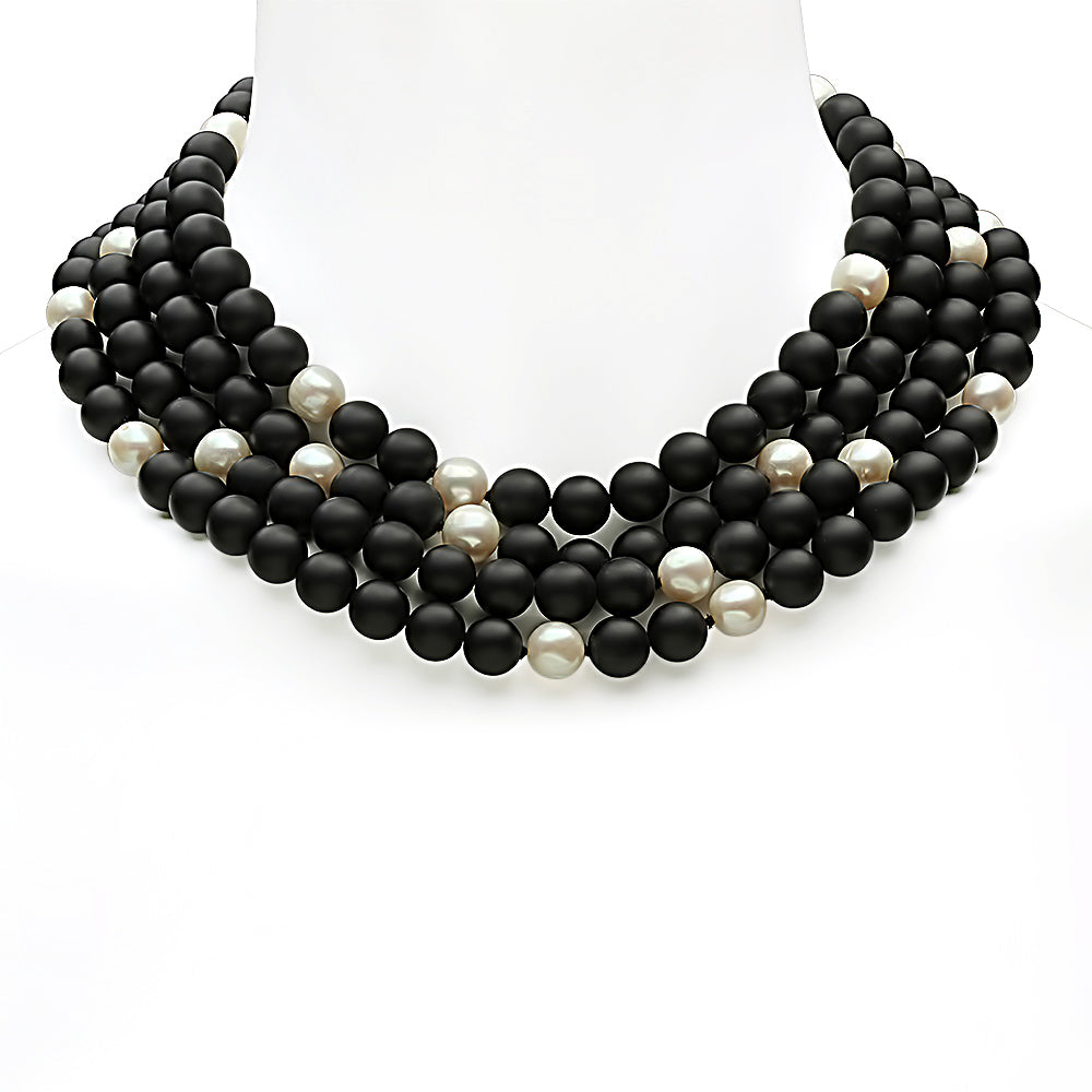 Art Deco Onyx, Pearl and Diamond Necklace