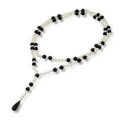 Pearl and Black Onyx Drop Necklace - VictoriaSix.com