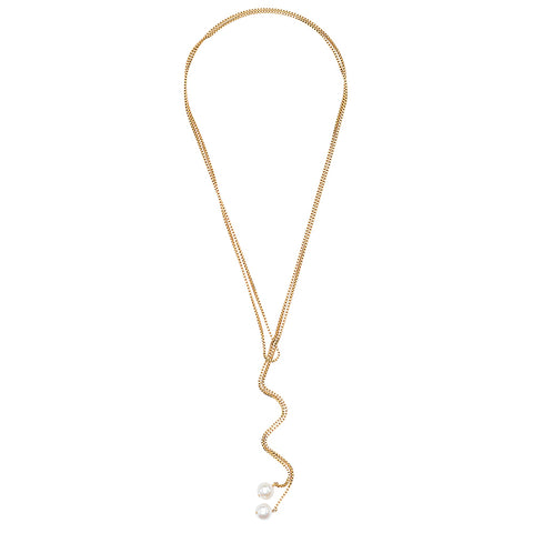Flat Pearl Lariat Necklace