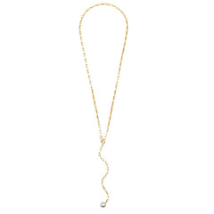 Small Rectangle Link Lariat Pearl Necklace - VictoriaSix.com