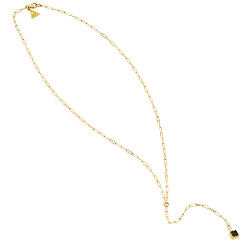 Rectangle Link Single Pearl Lariat