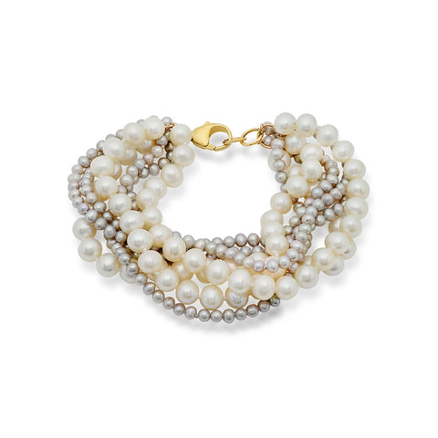 Grey Pearl and Gold Bead Necklace