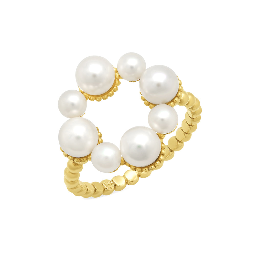 Pearl and Gold Flower Ring - VictoriaSix.com
