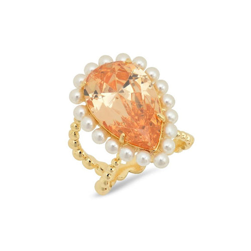 Champagne Pear Shape Pearl Cocktail Ring - VictoriaSix.com