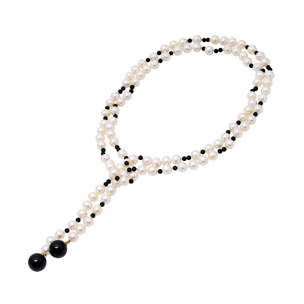 14K Yellow Gold Mother of Pearl and Onyx Necklace | West and Company |  Auburn, NY