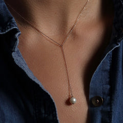 Single Freshwater Pearl Lariat Necklace - VictoriaSix.com