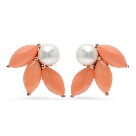 Pearl and Black Onyx Flower Earrings