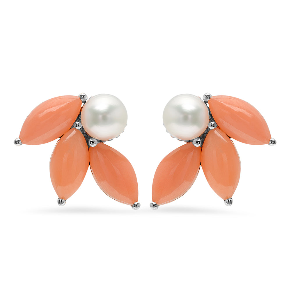 Pearl and Coral Flower Earrings - VictoriaSix.com