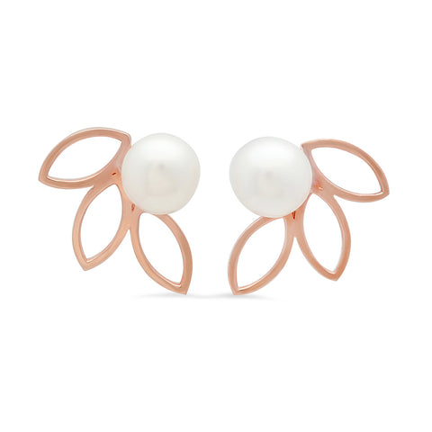 Pearl and Coral Flower Earrings